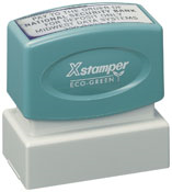 Create your own custom bank endorsement stamp pre-inked online. Choose size, text, ink color and font style. Fast shipping